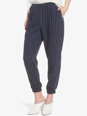 Trouve Striped Navy Pull on Cuffed Trousers